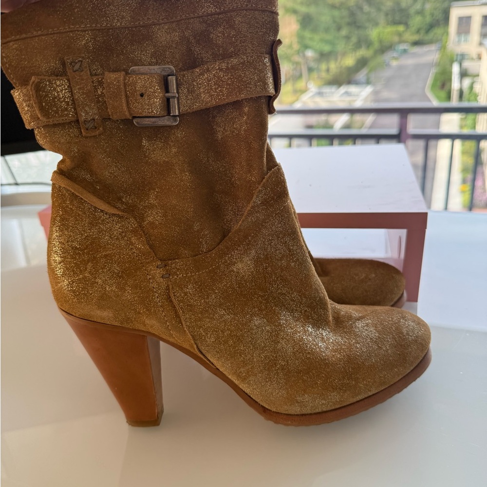 Suede Ankle Boots in Gold Shimmer